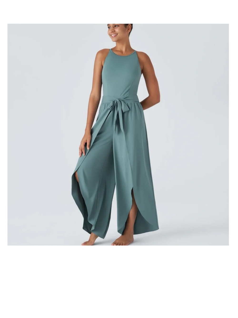 HALARA Teal Palooza Wide Open Leg Jumpsuit